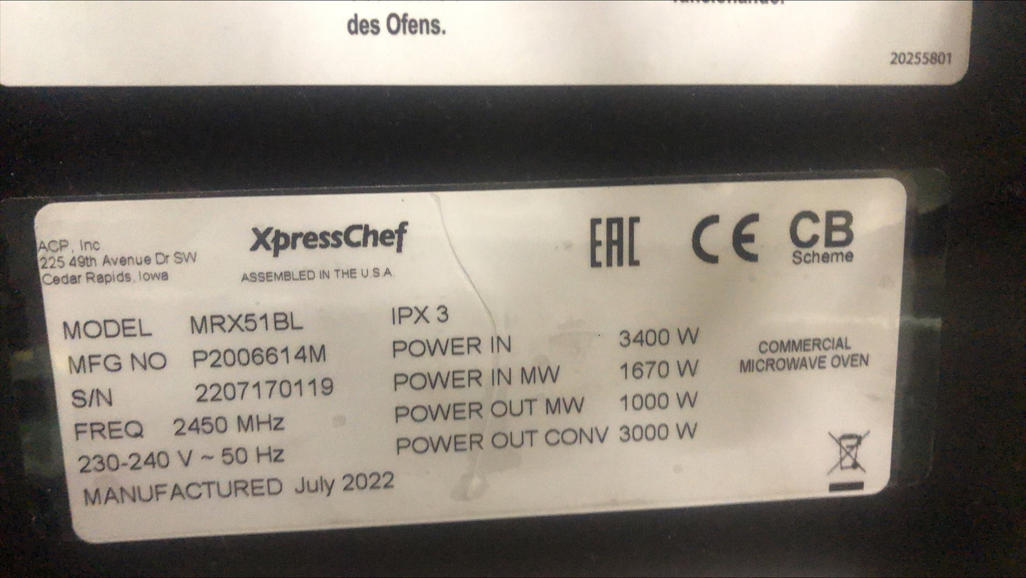 High Speed oven Menumaster XpressIQ 1000W 230V zwart