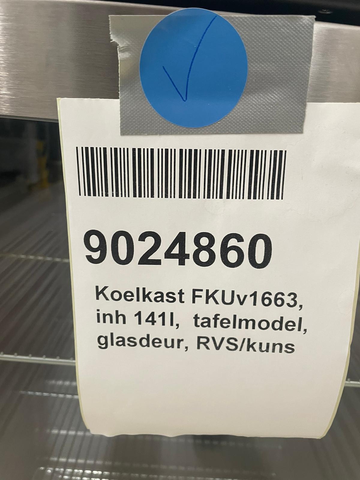 Koelkast FKUv1663 inh 141l  tafelmodel glasdeur RVS/kuns